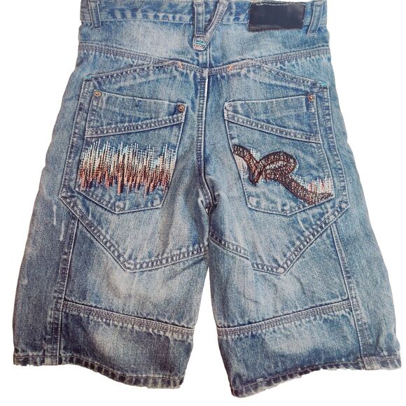 Vintage Rocawear Teens Size10/27 Denim Shorts Blue Patch Hip Hop Skater Y2K JayZ - Picture 9 of 15